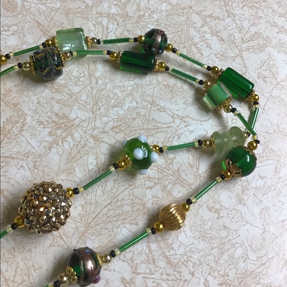 HandCrafted Green & Gold long Necklace about 38" OOAK, new, never worn,  #26 - Picture 2 of 8